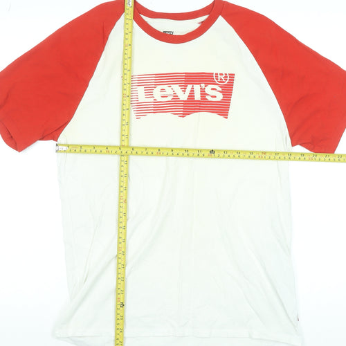 Levi's Men's White Red Raglan Graphic Print T-Shirt Medium