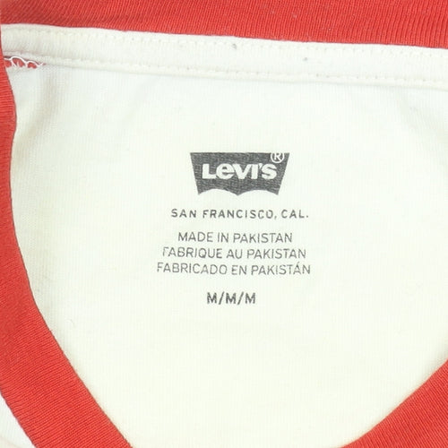 Levi's Men's White Red Raglan Graphic Print T-Shirt Medium