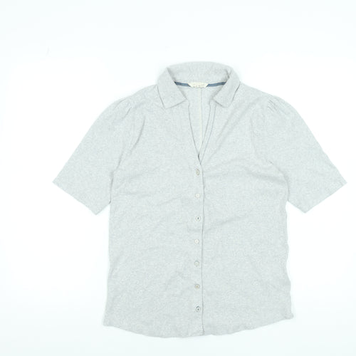 White Stuff Women Grey Button-Up Collared Short Sleeve Cotton Blend Shirt Size 10
