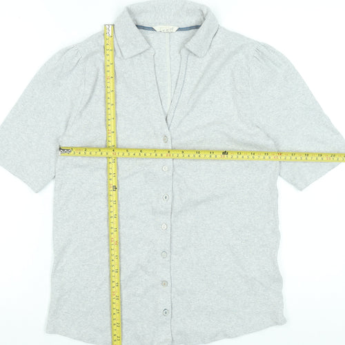 White Stuff Women Grey Button-Up Collared Short Sleeve Cotton Blend Shirt Size 10