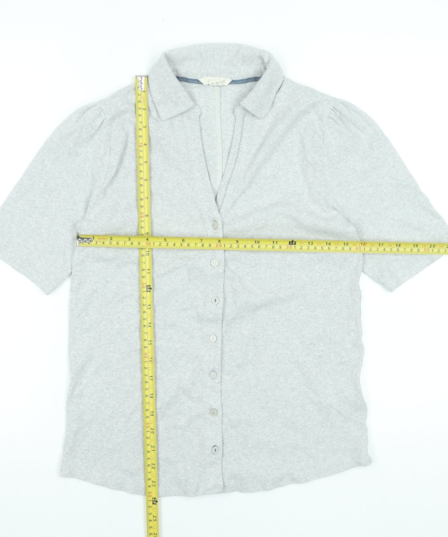 White Stuff Women Grey Button-Up Collared Short Sleeve Cotton Blend Shirt Size 10