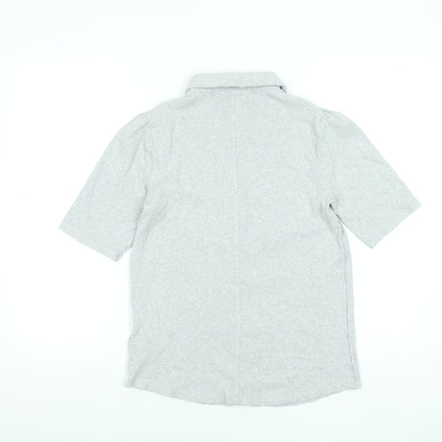 White Stuff Women Grey Button-Up Collared Short Sleeve Cotton Blend Shirt Size 10