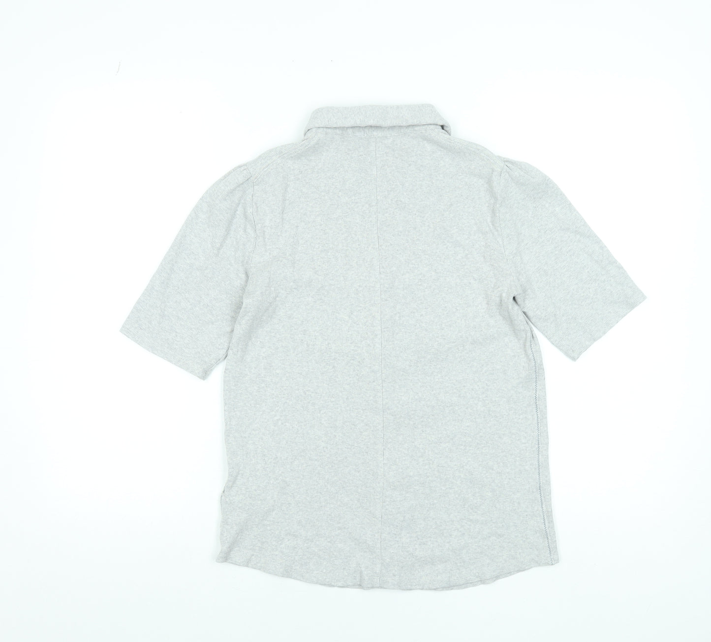 White Stuff Women Grey Button-Up Collared Short Sleeve Cotton Blend Shirt Size 10