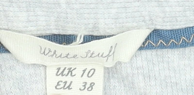 White Stuff Women Grey Button-Up Collared Short Sleeve Cotton Blend Shirt Size 10