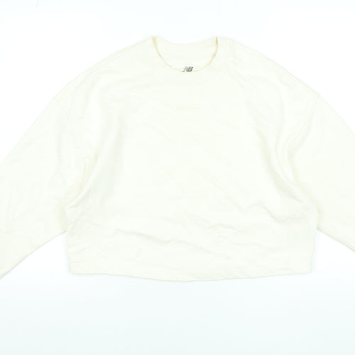 New Balance Women Ivory Cotton Crew Neck Pullover Sweatshirt M