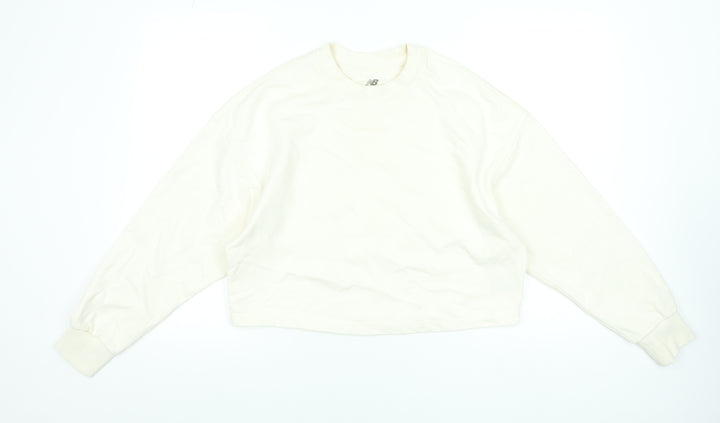 New Balance Women Ivory Cotton Crew Neck Pullover Sweatshirt M