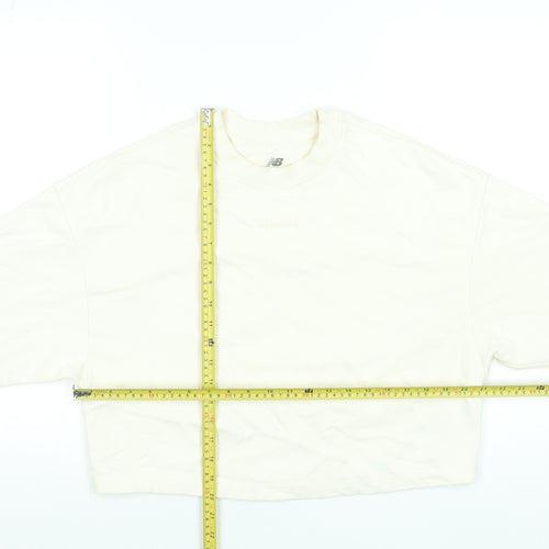 New Balance Women Ivory Cotton Crew Neck Pullover Sweatshirt M