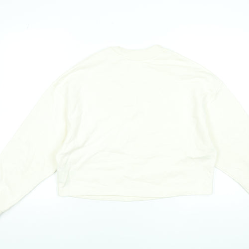 New Balance Women Ivory Cotton Crew Neck Pullover Sweatshirt M