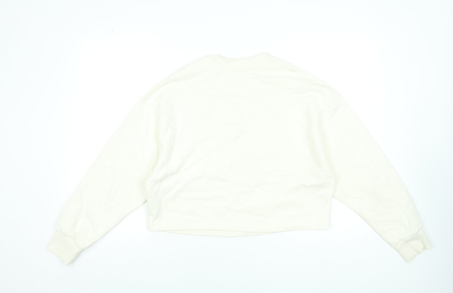 New Balance Women Ivory Cotton Crew Neck Pullover Sweatshirt M