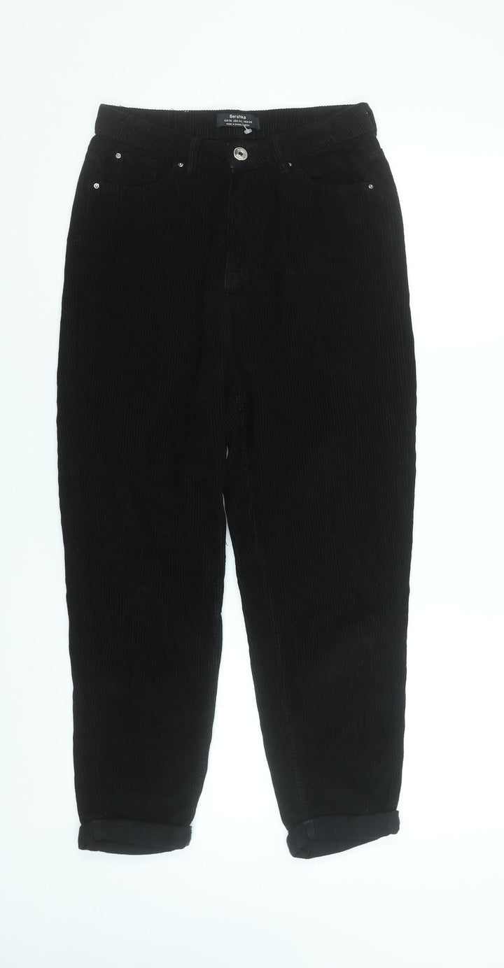 Bershka Womens Black Corduroy Cropped Trousers Size 8