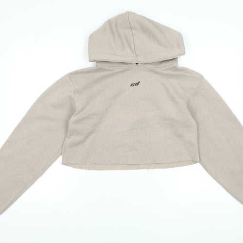 Criminal Damage Women Beige Cropped Hoodie Size M Long Sleeve Pullover