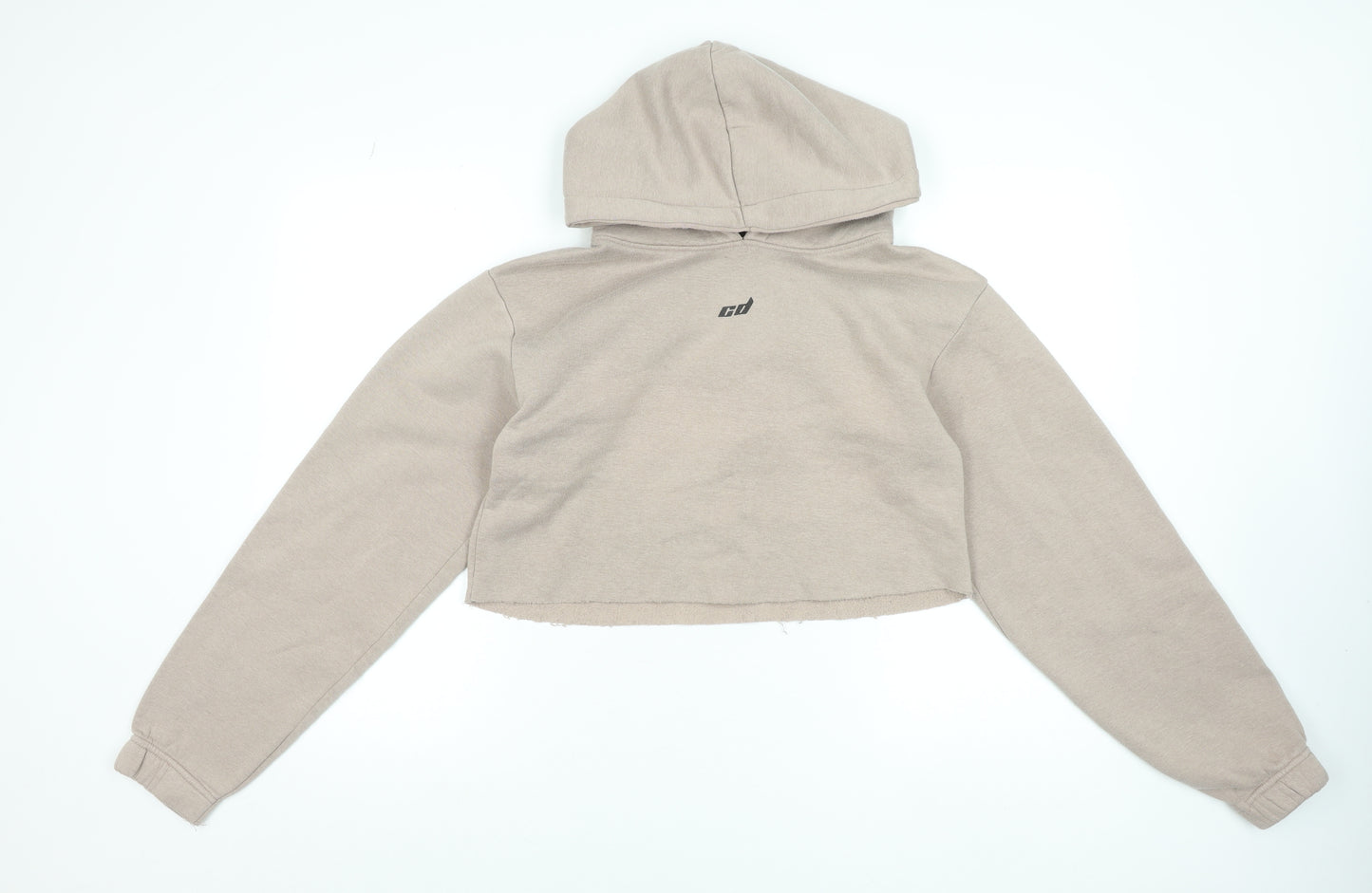 Criminal Damage Women Beige Cropped Hoodie Size M Long Sleeve Pullover