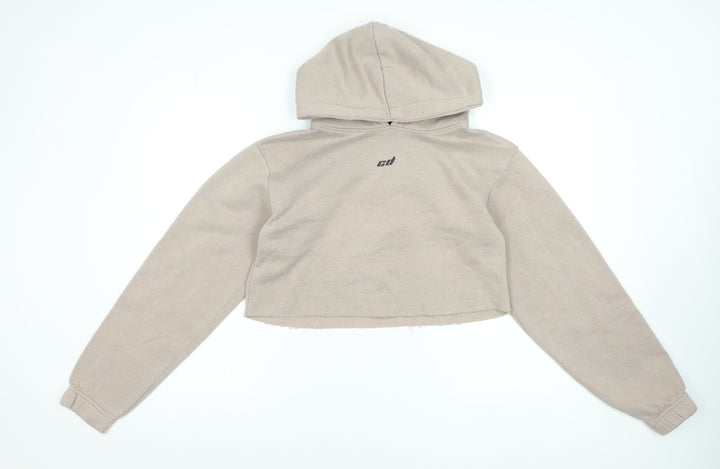 Criminal Damage Women Beige Cropped Hoodie Size M Long Sleeve Pullover