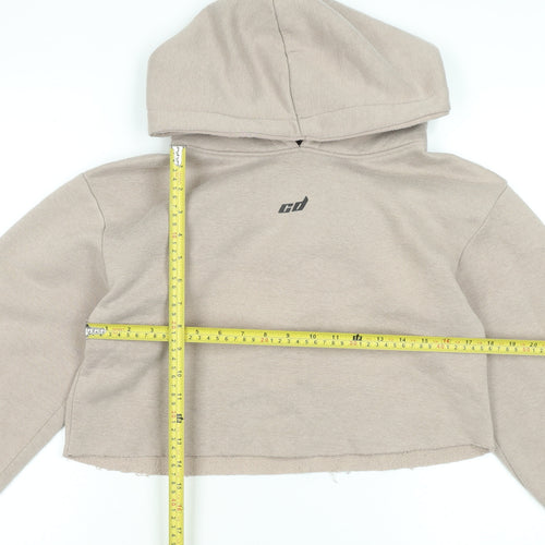 Criminal Damage Women Beige Cropped Hoodie Size M Long Sleeve Pullover