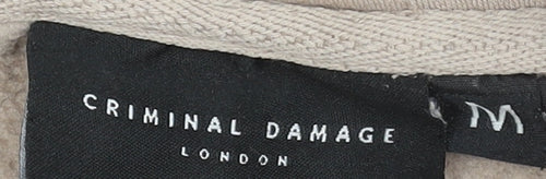 Criminal Damage Women Beige Cropped Hoodie Size M Long Sleeve Pullover