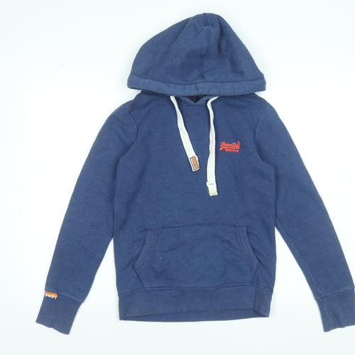 Superdry Womens Blue Pullover Hoodie XS Cotton Blend Casual