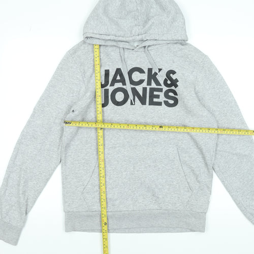 Jack & Jones Men’s Grey Pullover Hoodie S Regular Fit Logo Fleece