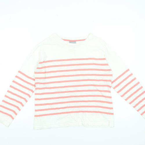 Oliver Bonas Women’s White Pink Striped Long Sleeve Cotton Top UK 8