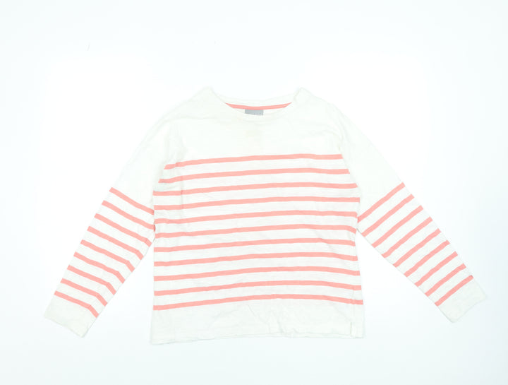 Oliver Bonas Women’s White Pink Striped Long Sleeve Cotton Top UK 8