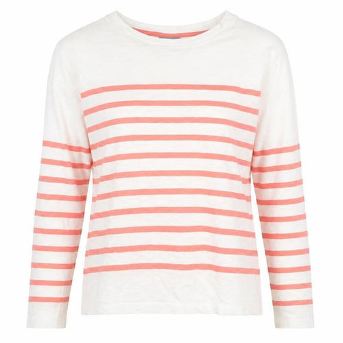 Oliver Bonas Women’s White Pink Striped Long Sleeve Cotton Top UK 8