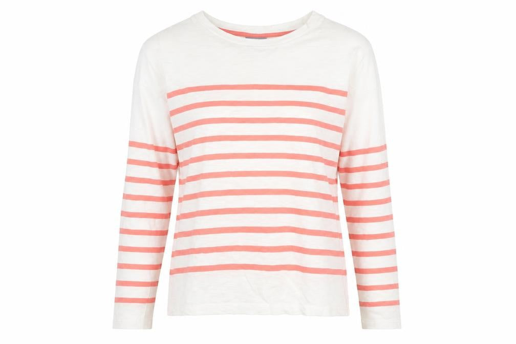 Oliver Bonas Women’s White Pink Striped Long Sleeve Cotton Top UK 8
