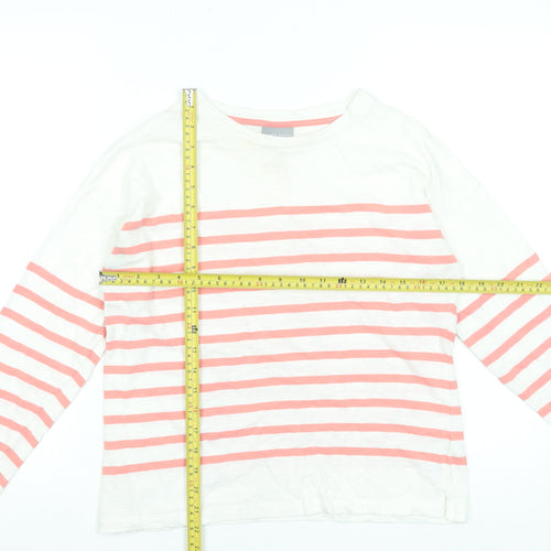 Oliver Bonas Women’s White Pink Striped Long Sleeve Cotton Top UK 8