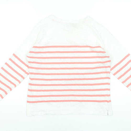 Oliver Bonas Women’s White Pink Striped Long Sleeve Cotton Top UK 8