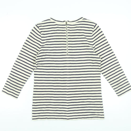 J.Crew Women’s Stripe Beaded Neck Cotton Top S Navy White 3/4 Sleeve