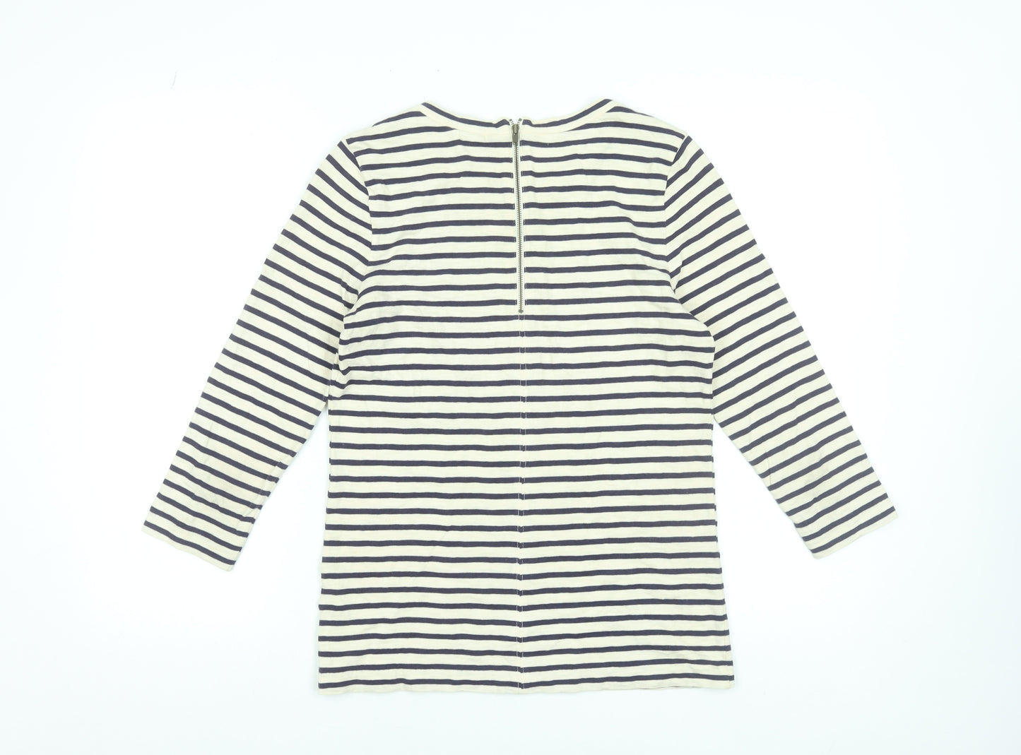 J.Crew Women’s Stripe Beaded Neck Cotton Top S Navy White 3/4 Sleeve