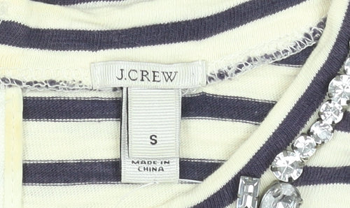 J.Crew Women’s Stripe Beaded Neck Cotton Top S Navy White 3/4 Sleeve