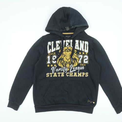 Brave Soul Men's Black Pullover Hoodie M Varsity Graphic Lion Print