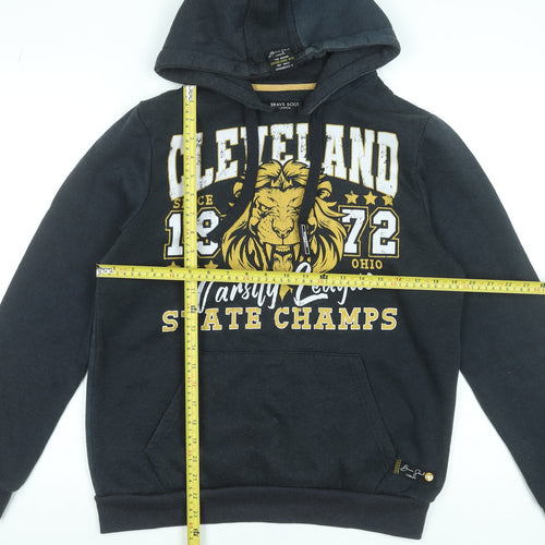 Brave Soul Men's Black Pullover Hoodie M Varsity Graphic Lion Print