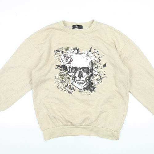 AX Paris Women’s Beige Skull Floral Graphic Pullover Sweatshirt S/M
