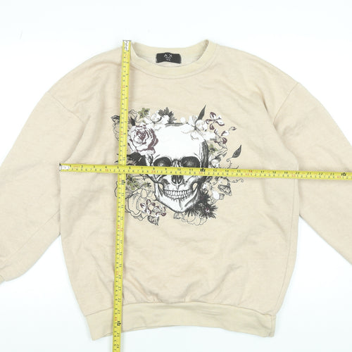 AX Paris Women’s Beige Skull Floral Graphic Pullover Sweatshirt S/M
