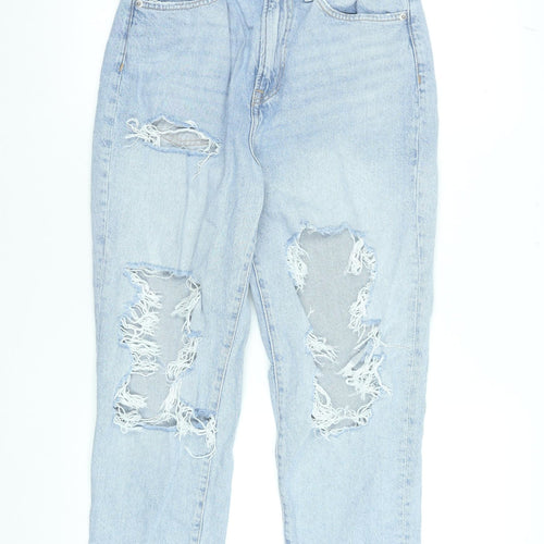 H&M Women’s Blue Mom Jeans Size 10 High Waist Distressed Denim