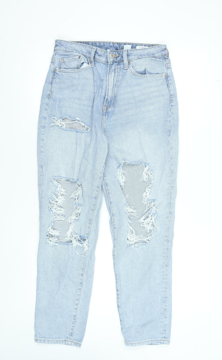 H&M Women’s Blue Mom Jeans Size 10 High Waist Distressed Denim