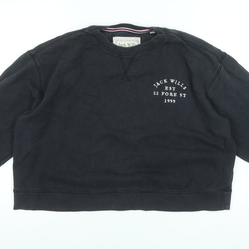 Jack Wills Womens Black UK 12 Cotton Crew Neck Pullover Sweatshirt