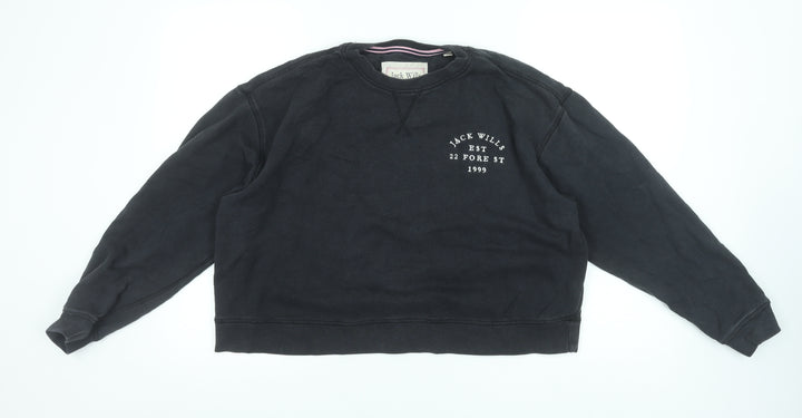 Jack Wills Womens Black UK 12 Cotton Crew Neck Pullover Sweatshirt