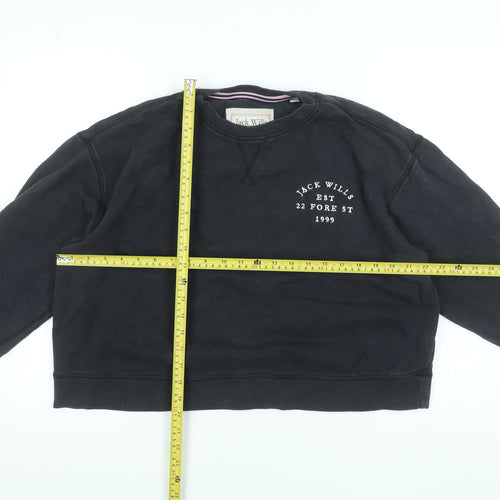 Jack Wills Womens Black UK 12 Cotton Crew Neck Pullover Sweatshirt
