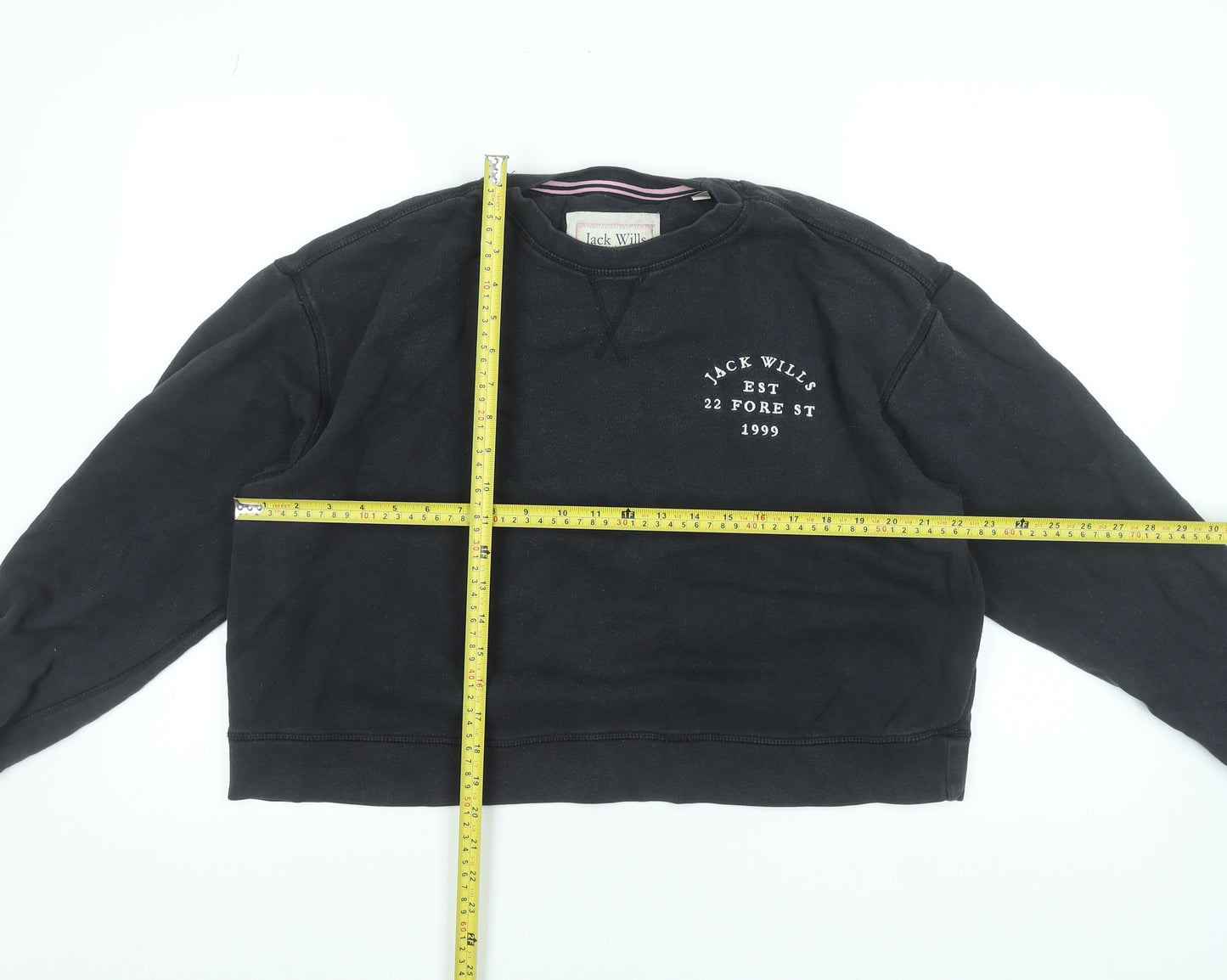 Jack Wills Womens Black UK 12 Cotton Crew Neck Pullover Sweatshirt
