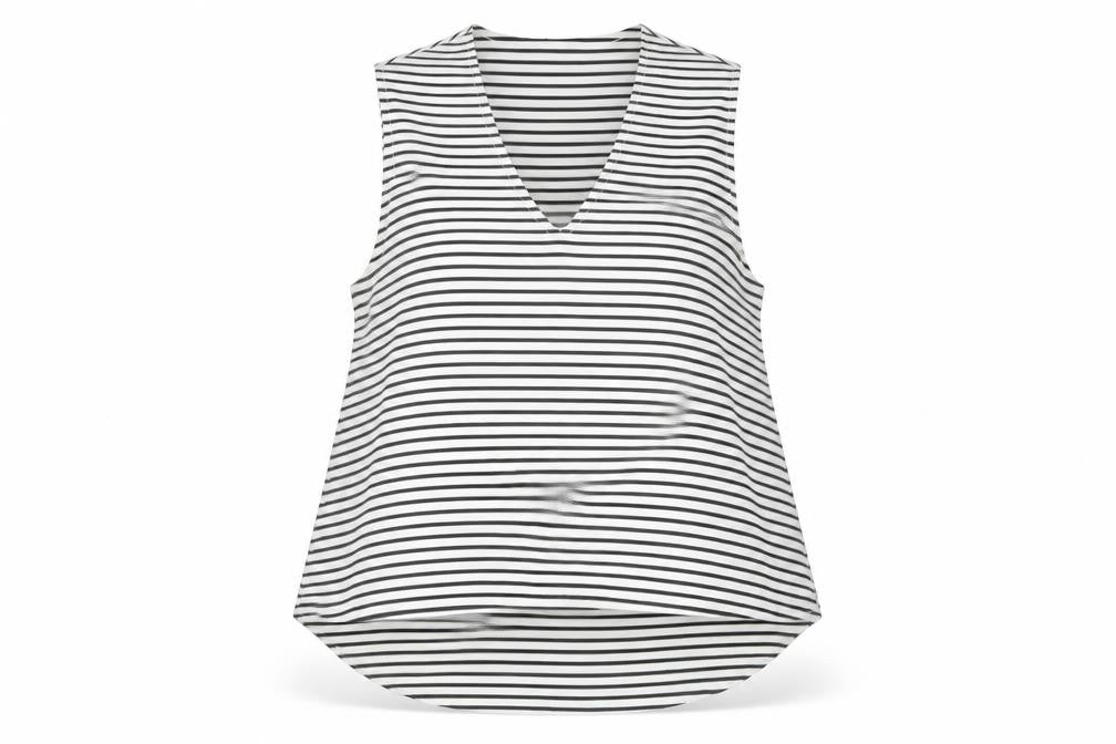 Front view of Mango Women Black White Striped Sleeveless Tank Top, size 8