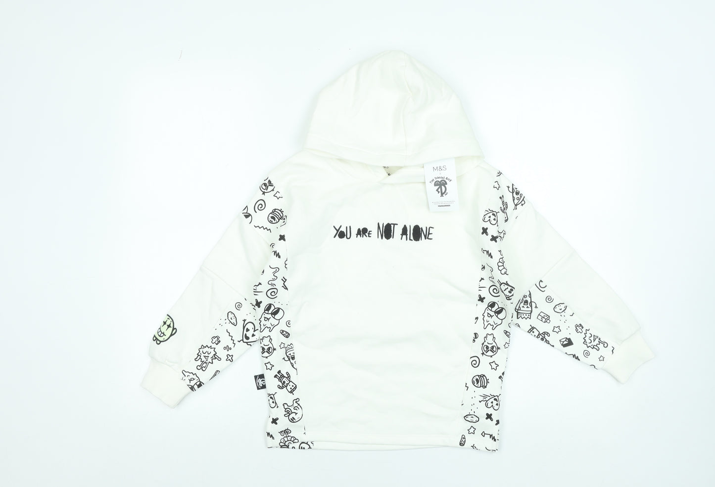 Marks and Spencer Boys White Graphic Pullover Hoodie 7-8 Years Cotton Blend