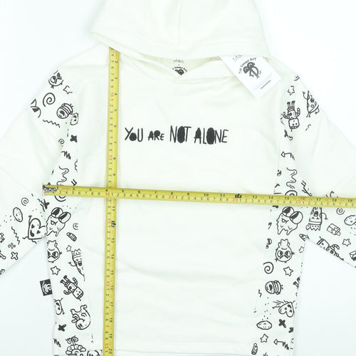 Marks and Spencer Boys White Graphic Pullover Hoodie 7-8 Years Cotton Blend