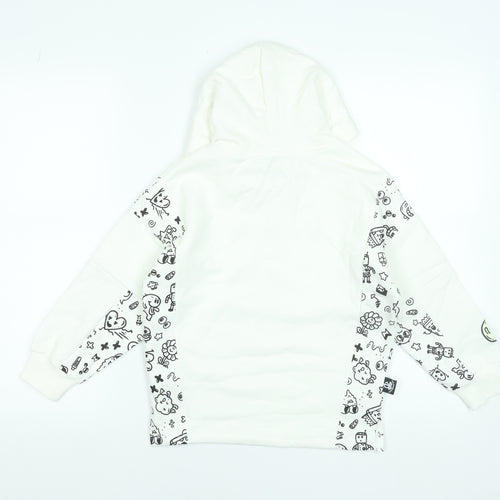 Marks and Spencer Boys White Graphic Pullover Hoodie 7-8 Years Cotton Blend