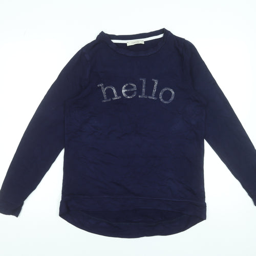 Oasis Women Blue Long Sleeve Hello Glitter T-Shirt Size S