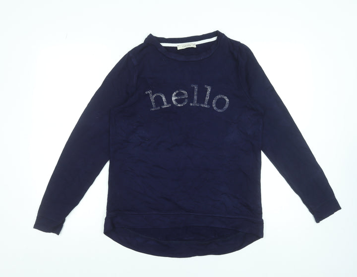 Oasis Women Blue Long Sleeve Hello Glitter T-Shirt Size S