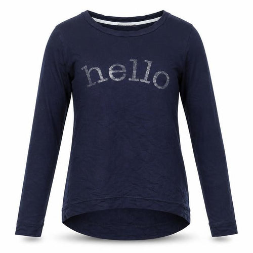 Oasis Women Blue Long Sleeve Hello Glitter T-Shirt Size S