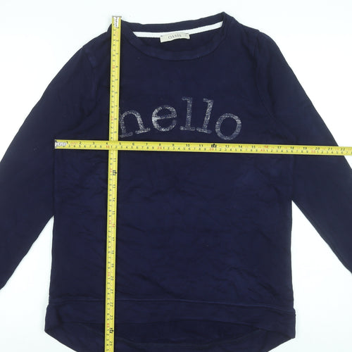 Oasis Women Blue Long Sleeve Hello Glitter T-Shirt Size S