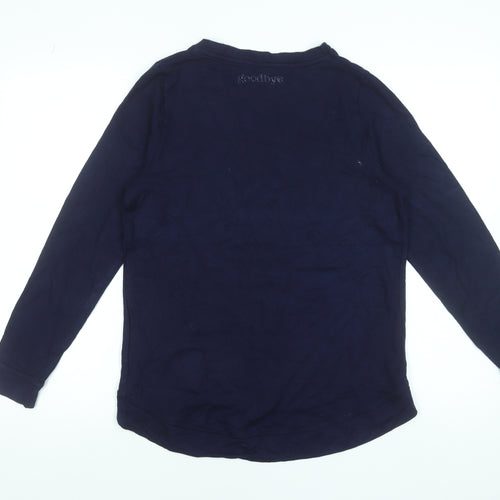 Oasis Women Blue Long Sleeve Hello Glitter T-Shirt Size S
