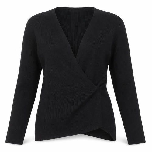 M&Co Women's Black 2XL Wrap V-Neck Long Sleeve Knit Jumper
